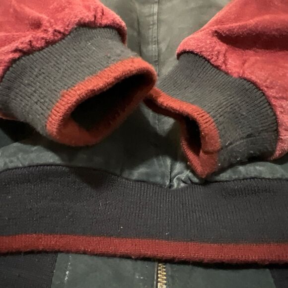 90s VTG SUEDE COLORBLOCK Jacket Bomber Varsity L Rust Red Brown Black - Picture 10 of 13